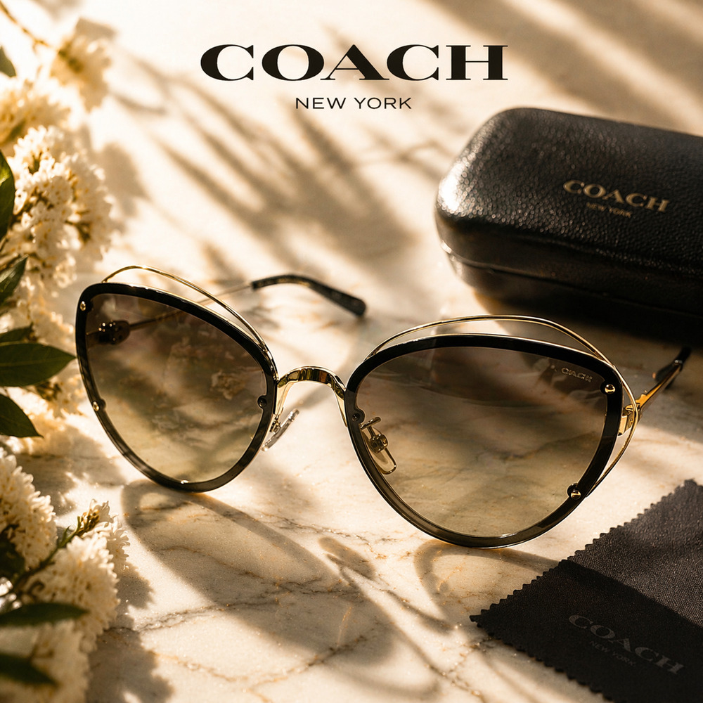 Coach HC7086 L1037 90058E Aviator Sunglasses Smoked Lens 60-18-140 Case + Cloth - Picture 1 of 14